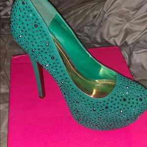 Rhinestone studded green Heels